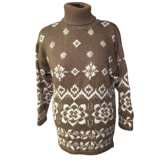 Express Handknitted International Vintage Tan and White Cotton Angora Sweater XS - Picture 2 of 11